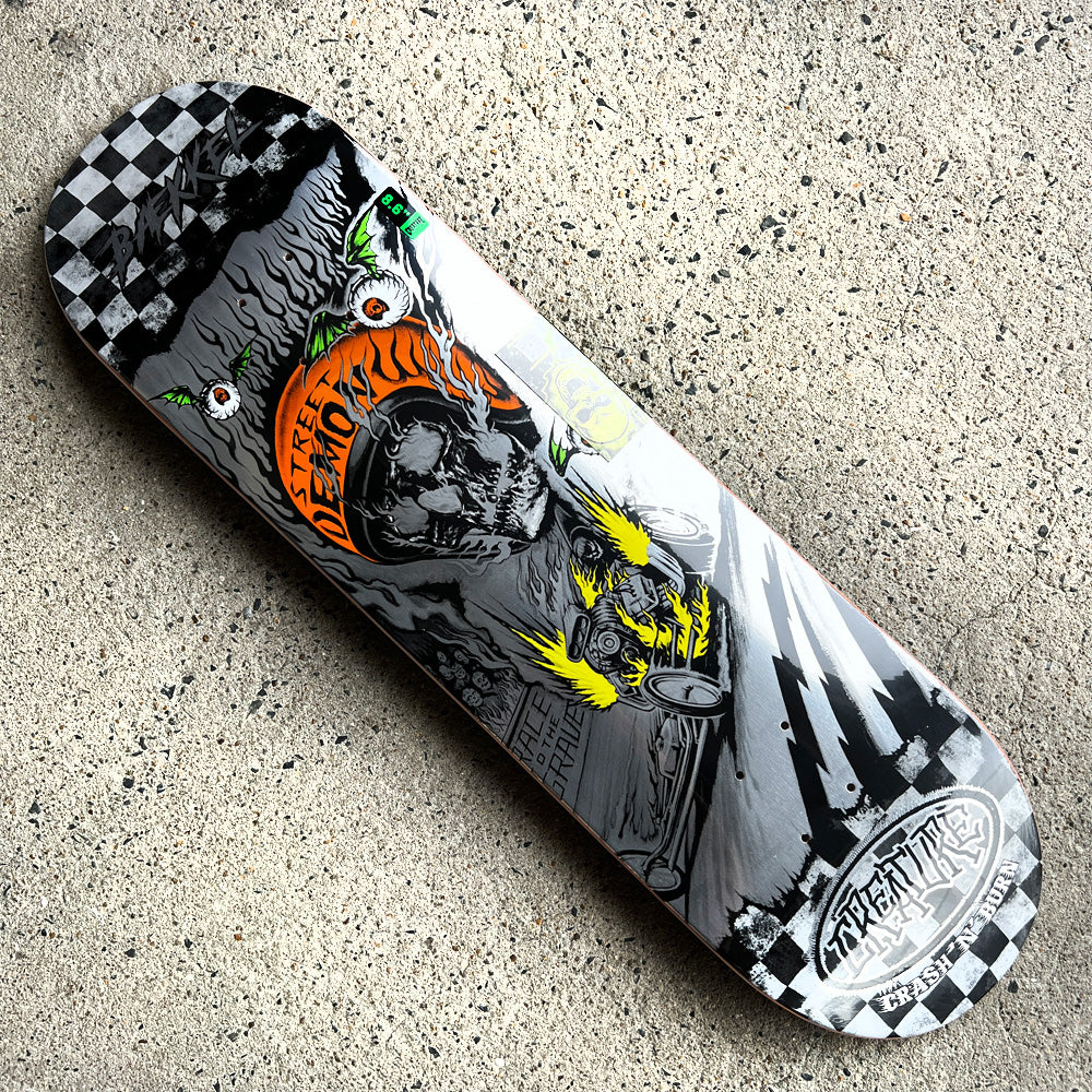 8.6in x 32.11in BAEKKEL CRASH AND BURN SKATEBOARD DECK