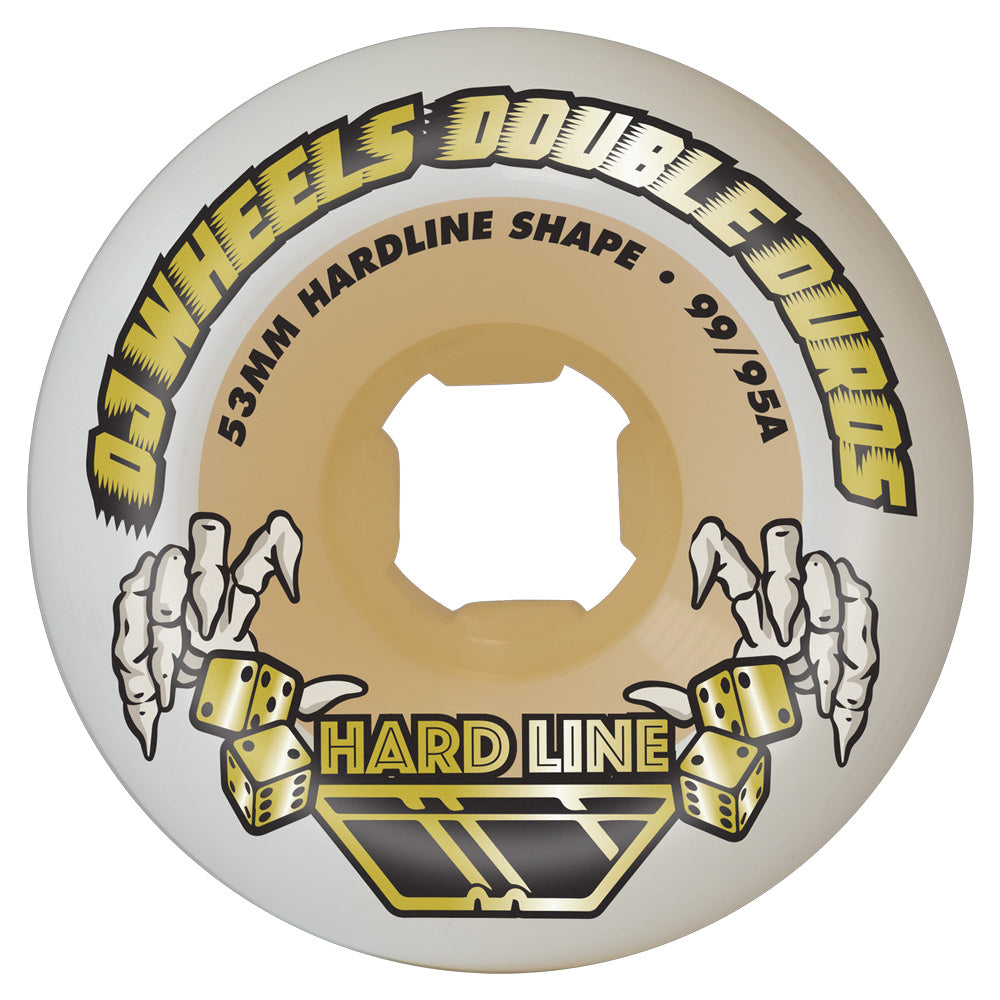 53mm DOUBLE DURO WHITE / GUM HARDLINE 99A/95A SKATEBOARD WHEELS