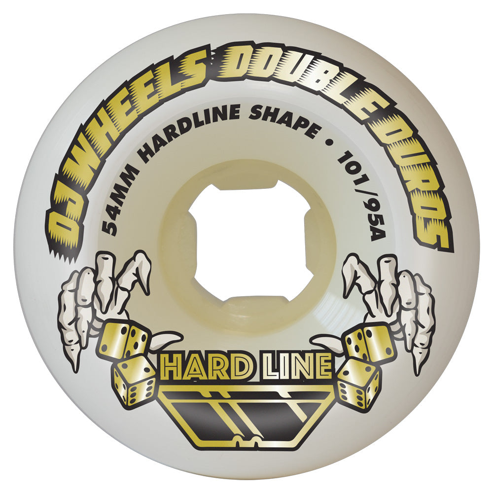54mm DOUBLE DURO WHITE HARDLINE 101A/95A SKATEBOARD WHEELS