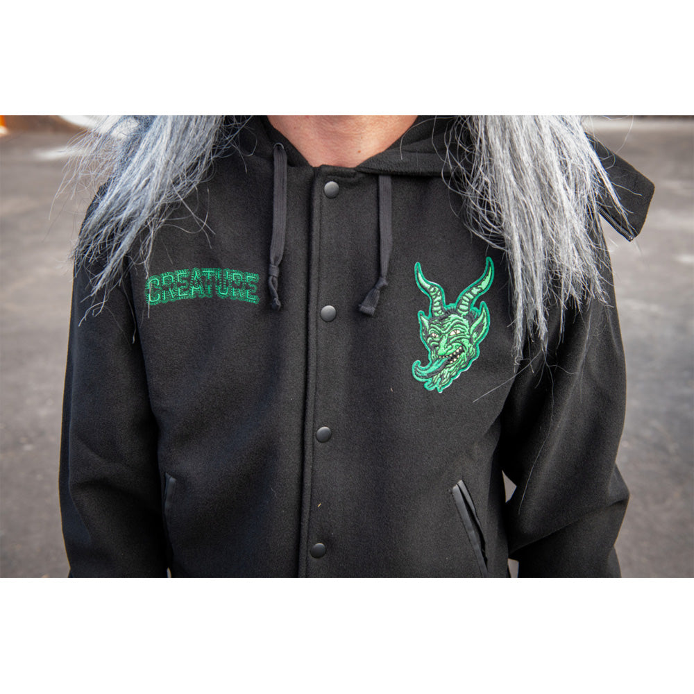 DROP OUT HOODED VARSITY JACKET