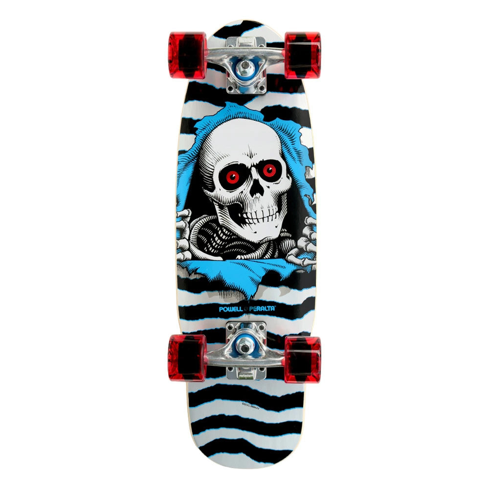 7.5in x 24.0in RIPPER CRUISER SKATEBOARD COMPLETE SILVER/BLUE