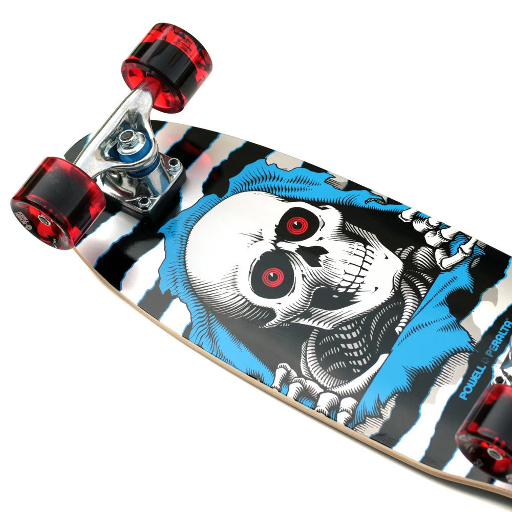 7.5in x 24.0in RIPPER CRUISER SKATEBOARD COMPLETE SILVER/BLUE
