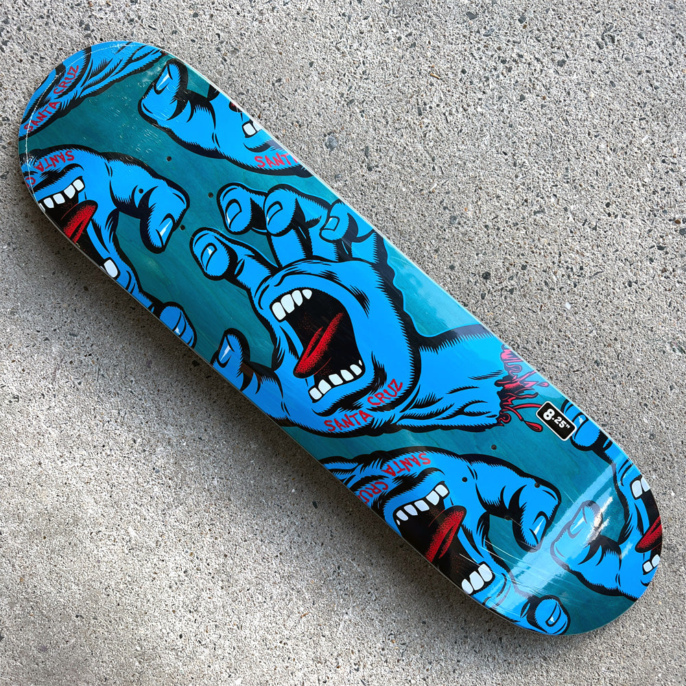 8.25in x 31.83in CROWDED HAND SKATEBOARD DECK