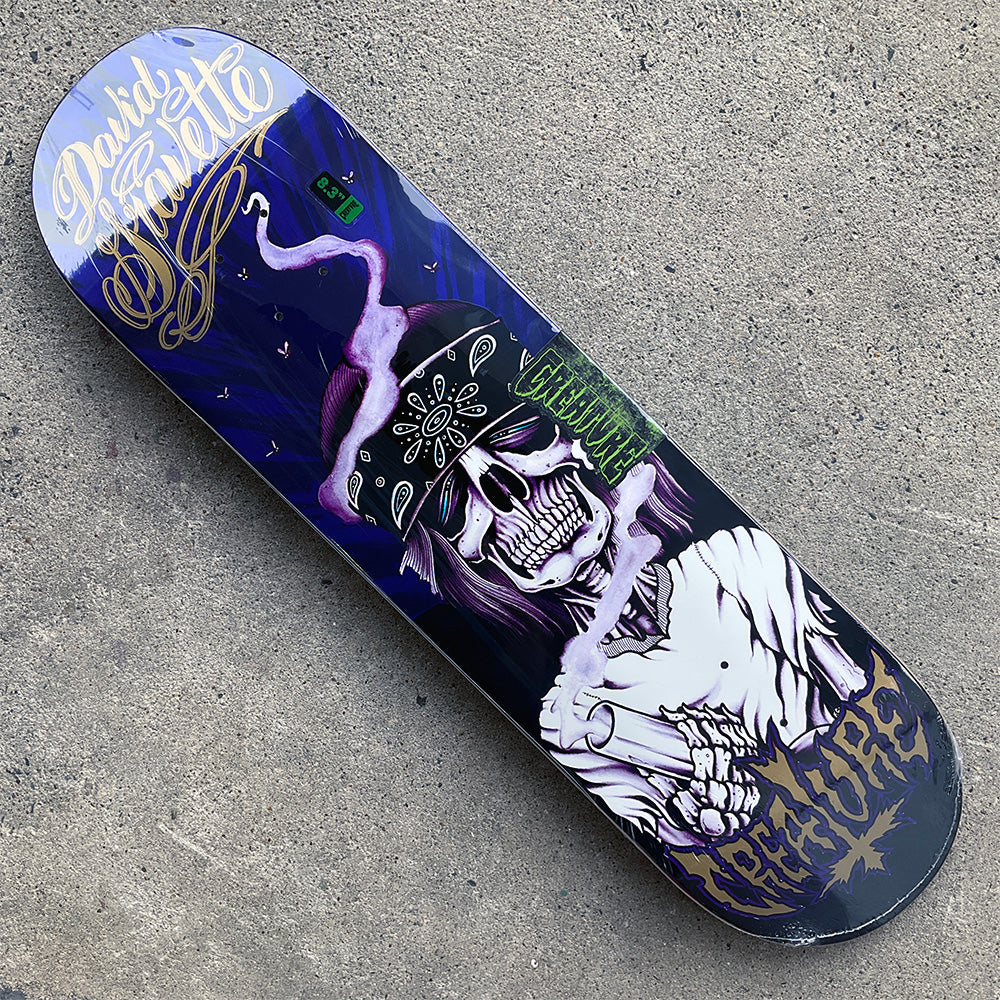 8.3in x 32.2in GRAVETTE HIPPIE SKULL 20TH PRO SKATEBOARD DECK