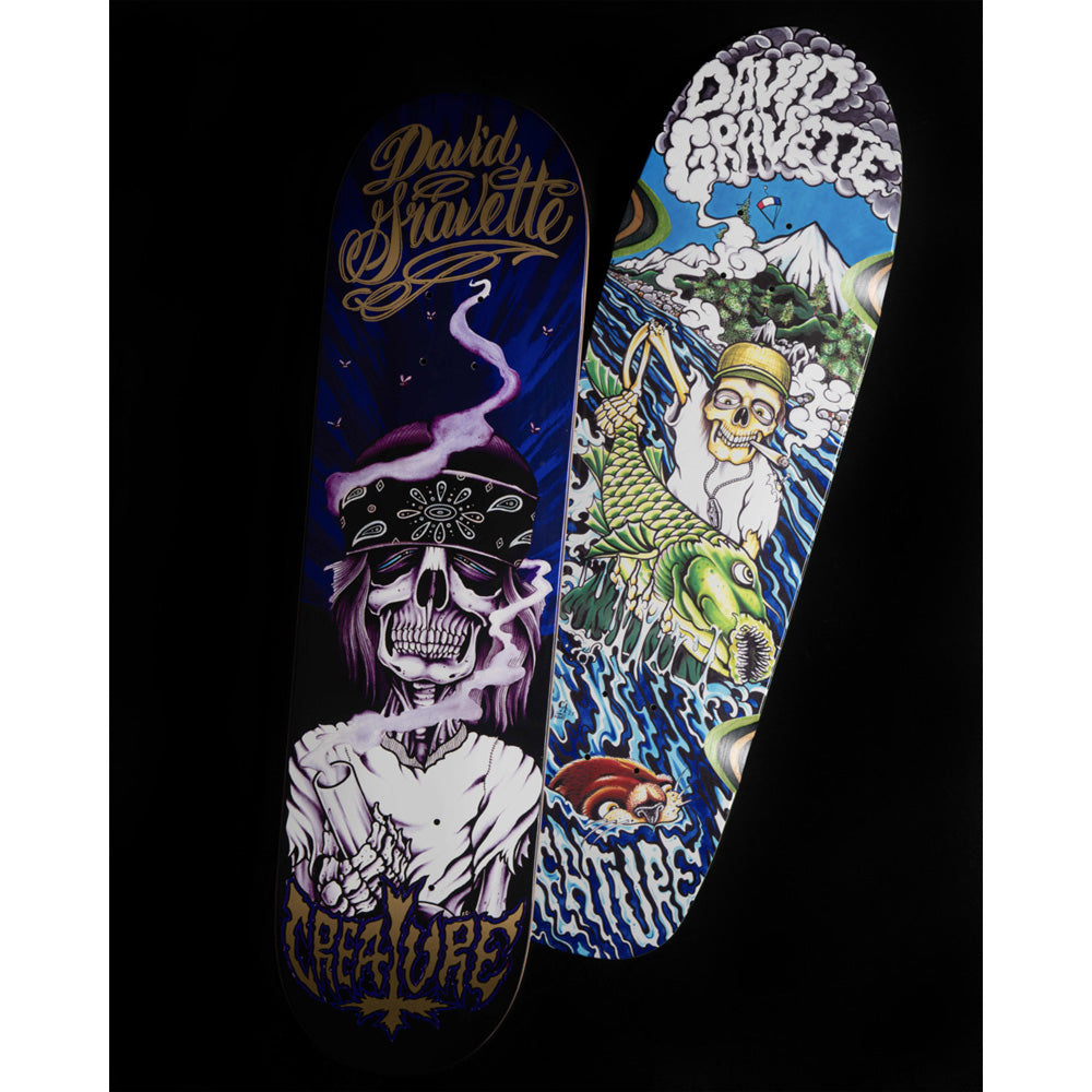 8.3in x 32.2in GRAVETTE HIPPIE SKULL 20TH PRO SKATEBOARD DECK