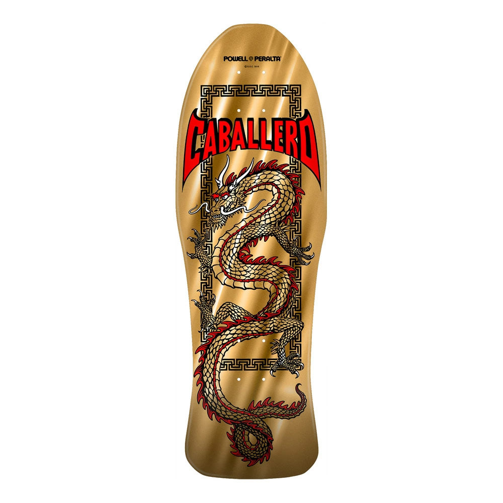 10in x 30in STEVE CABALLERO CHINESE DRAGON REISSUE GOLD FOIL SKATEBOARD DECK SHAPE 150