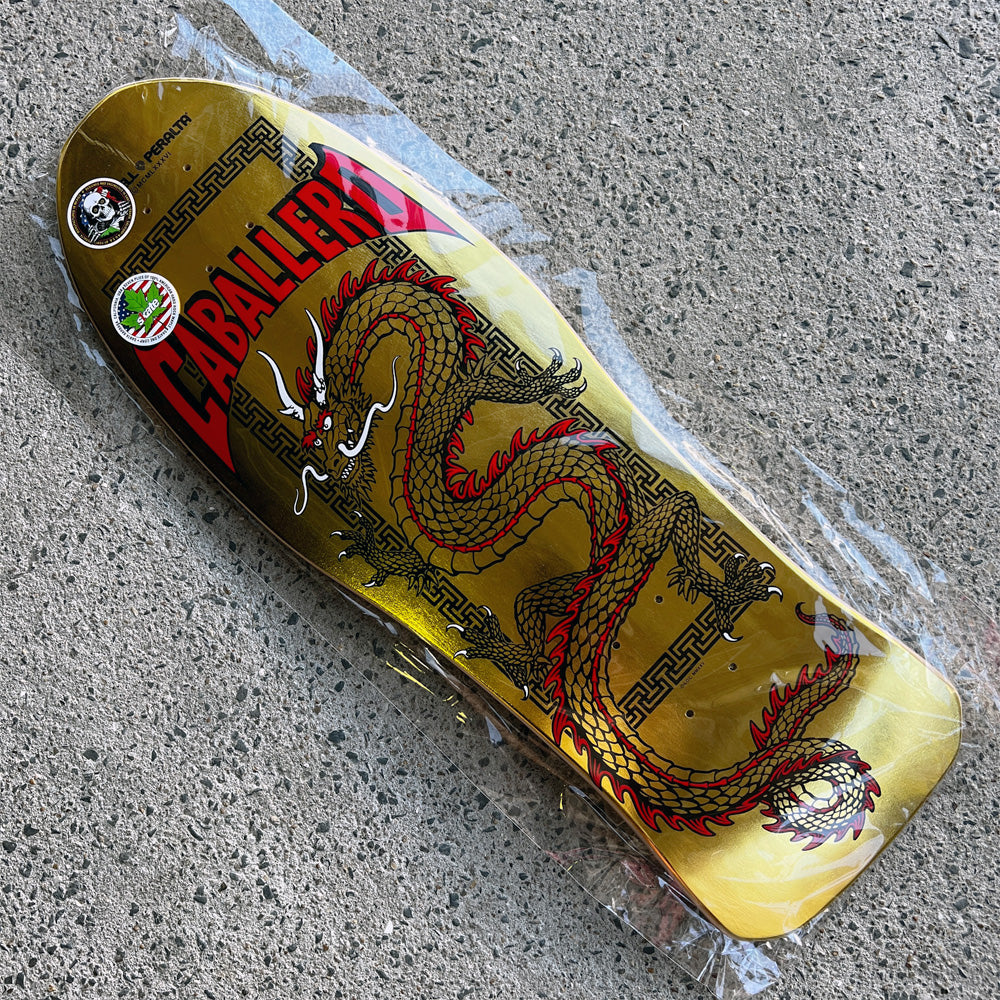 10in x 30in STEVE CABALLERO CHINESE DRAGON REISSUE GOLD FOIL SKATEBOARD DECK SHAPE 150