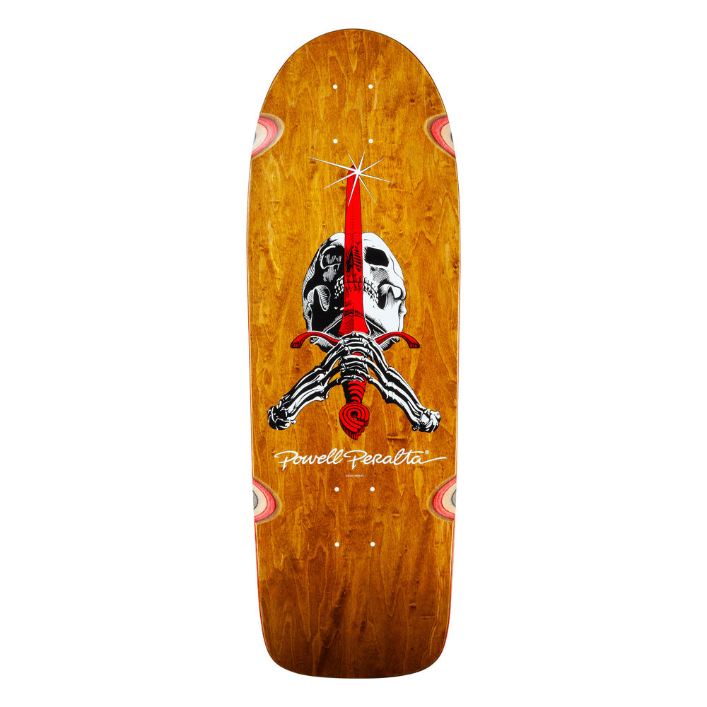 10.0in x 30.0in OG RAY RODRIGUEZ SKULL & SWORD REISSUE SKATEBOARD DECK BROWN SHAPE 166