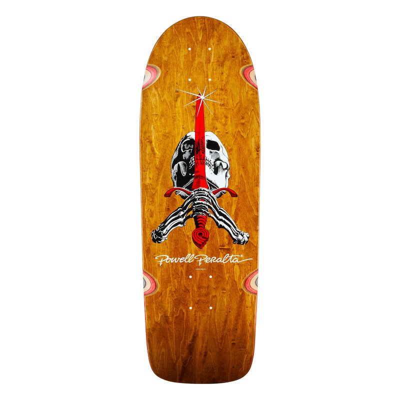 10.0in x 30.0in OG RAY RODRIGUEZ SKULL & SWORD REISSUE SKATEBOARD DECK BROWN SHAPE 166