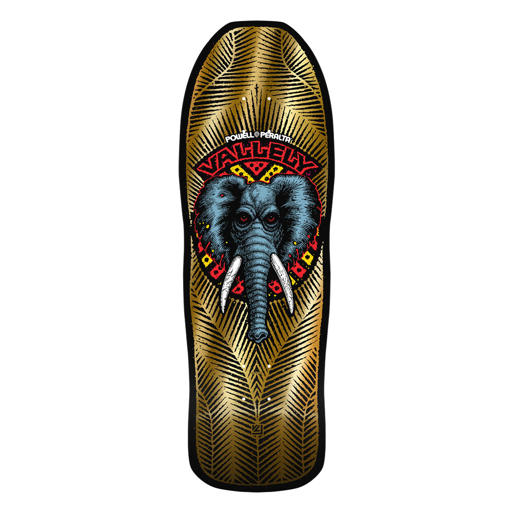 10.0in x 30.0in VALLELY ELEPHANT GOLD FOIL SKATEBOARD DECK SHAPE 163