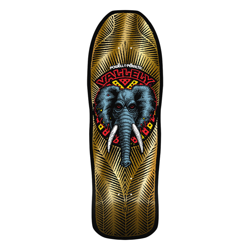 10.0in x 30.0in VALLELY ELEPHANT GOLD FOIL SKATEBOARD DECK SHAPE 163