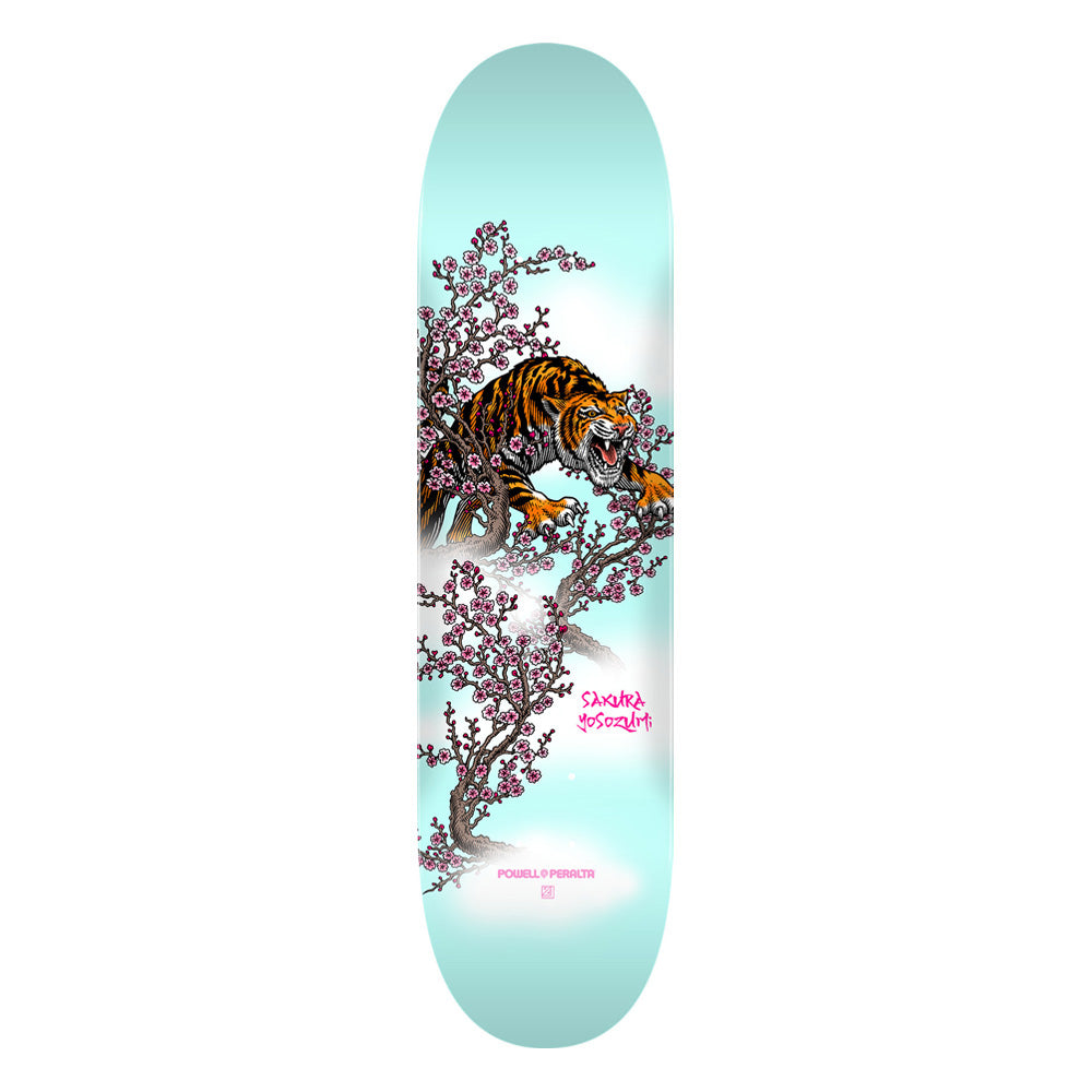 8.25in x 31.95in YOSOZUMI TIGER LIGHT BLUE SKATEBOARD DECK