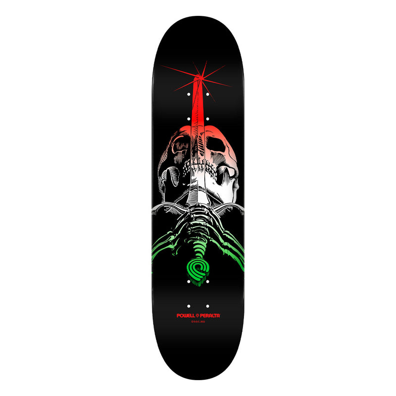 8.25in x 31.95in SKULL & SWORD GREEN FADE SKATEBOARD DECK