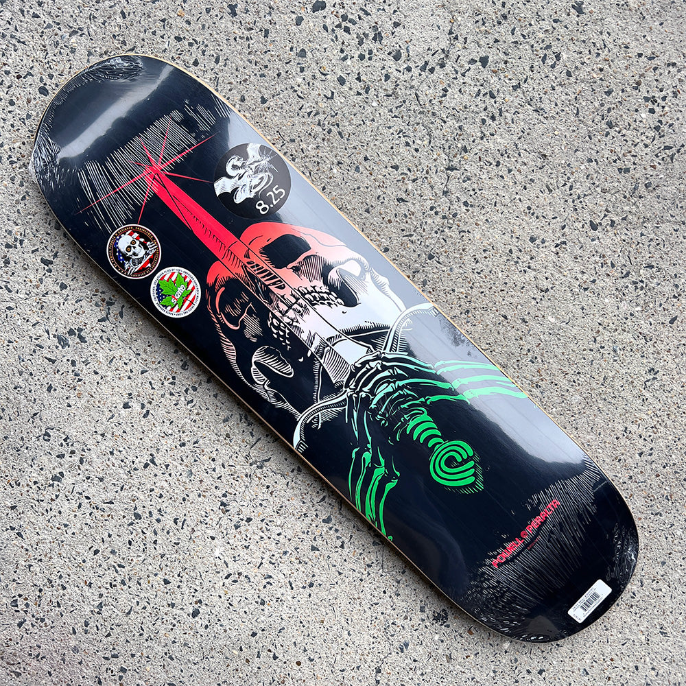 8.25in x 31.95in SKULL & SWORD GREEN FADE SKATEBOARD DECK