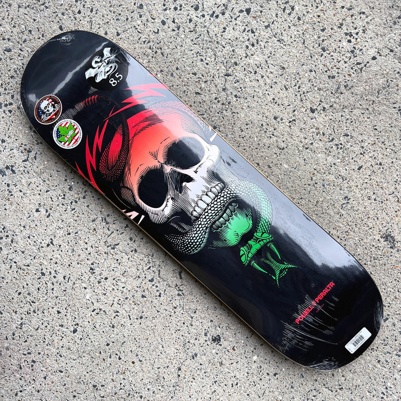 8.5in x 32.08in MCGILL SKULL & SNAKE GREEN FADE SKATEBOARD DECK