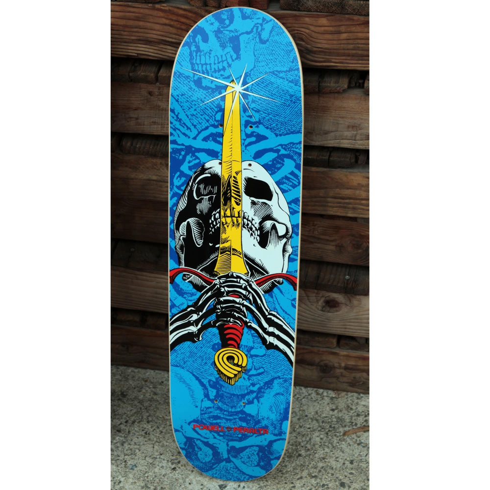 7.5in x 28.65in SKULL & SWORD BLACK/SILVER SKATEBOARD DECK SHAPE 191