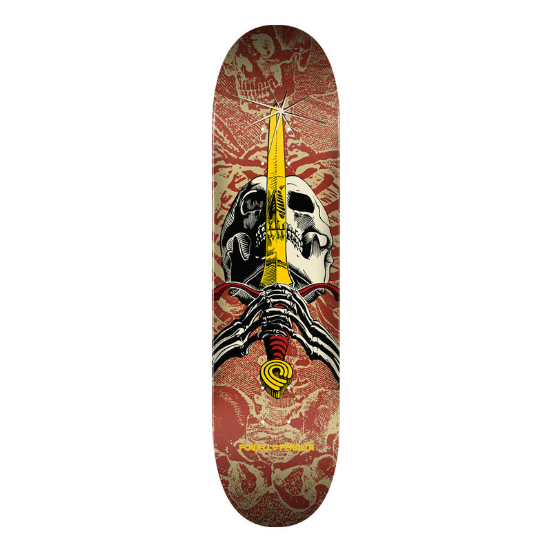 7.5in x 28.65in SKULL & SWORD KHAKI/BURGUNDY SKATEBOARD DECK SHAPE 191