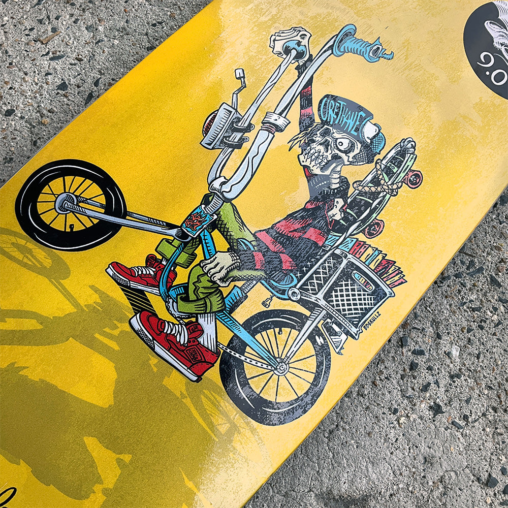 8.9in x 31.8in FLIGHT® STEVE CABALLERO CHOPPER BIKE YELLOW SKATEBOARD DECK SHAPE 216