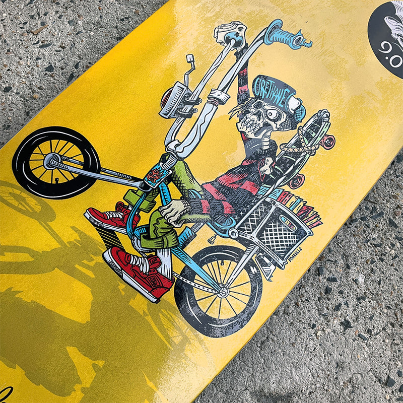 8.9in x 31.8in FLIGHT® STEVE CABALLERO CHOPPER BIKE YELLOW SKATEBOARD DECK SHAPE 216