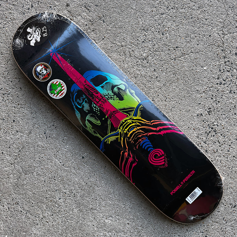 8.25in x 31.95in SKULL & SWORD GREEN/BLUE FADE DECK SHAPE 243