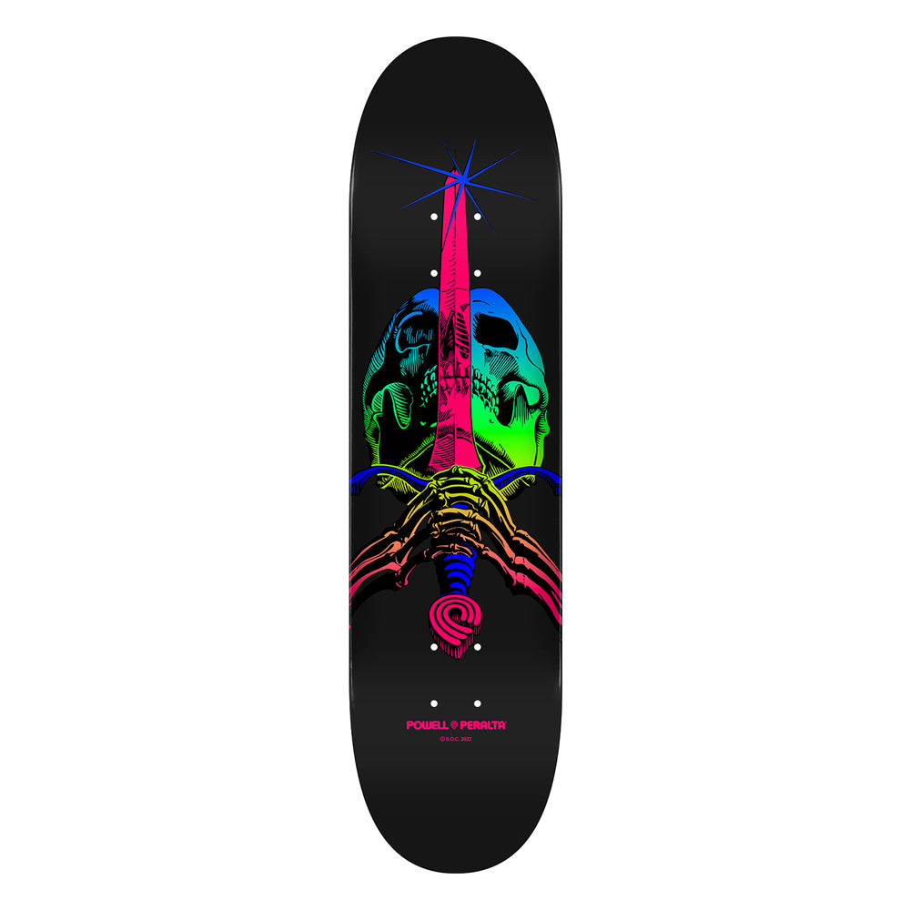 8.25in x 31.95in SKULL & SWORD GREEN/BLUE FADE DECK SHAPE 243