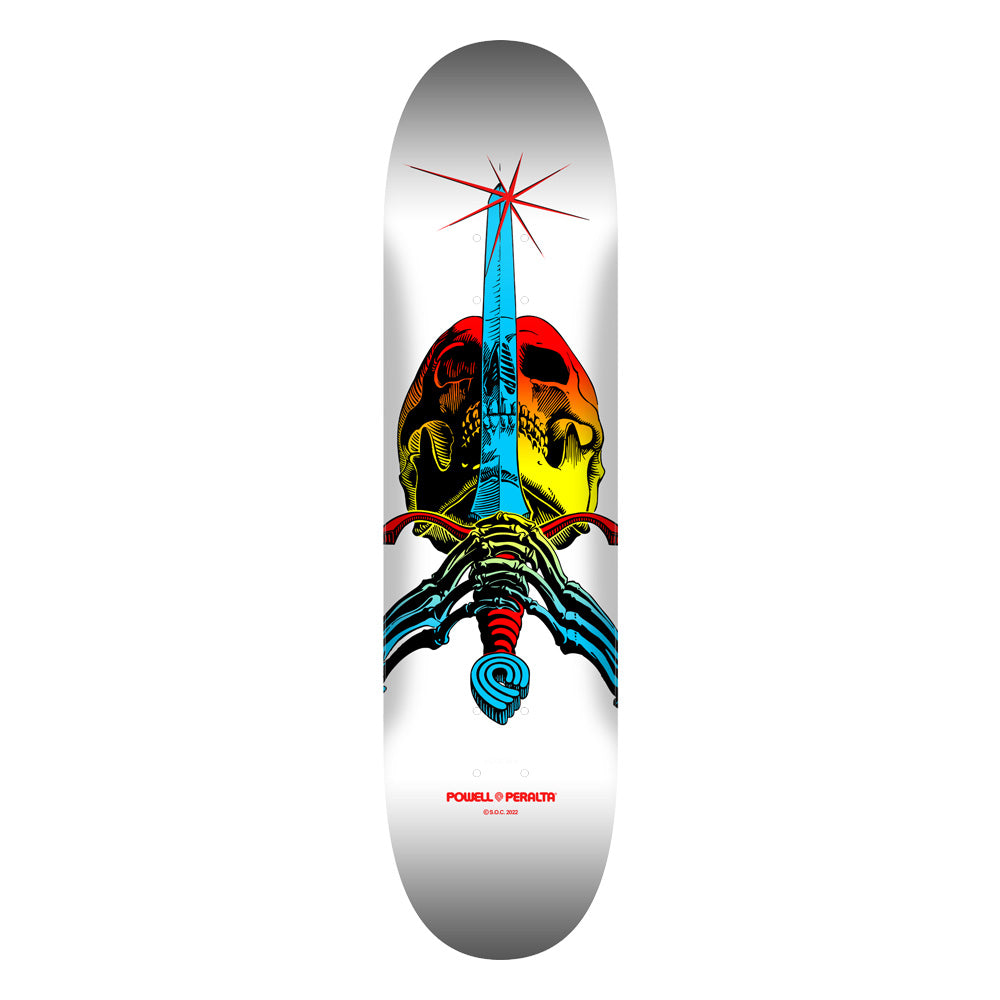 8.25in x 31.95in SKULL & SWORD YELLOW FADE SKATEBOARD DECK SHAPE