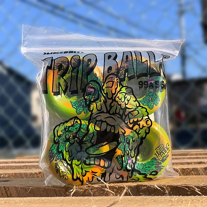 56mm FACE MELTER TRIP BALLS GREEN ORANGE SWIRL 99A SKATEBOARD WHEELS