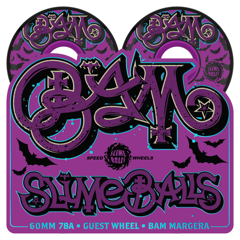 60mm BAM MARGERA OG SLIME BLACK 78A SKATEBOARD WHEELS