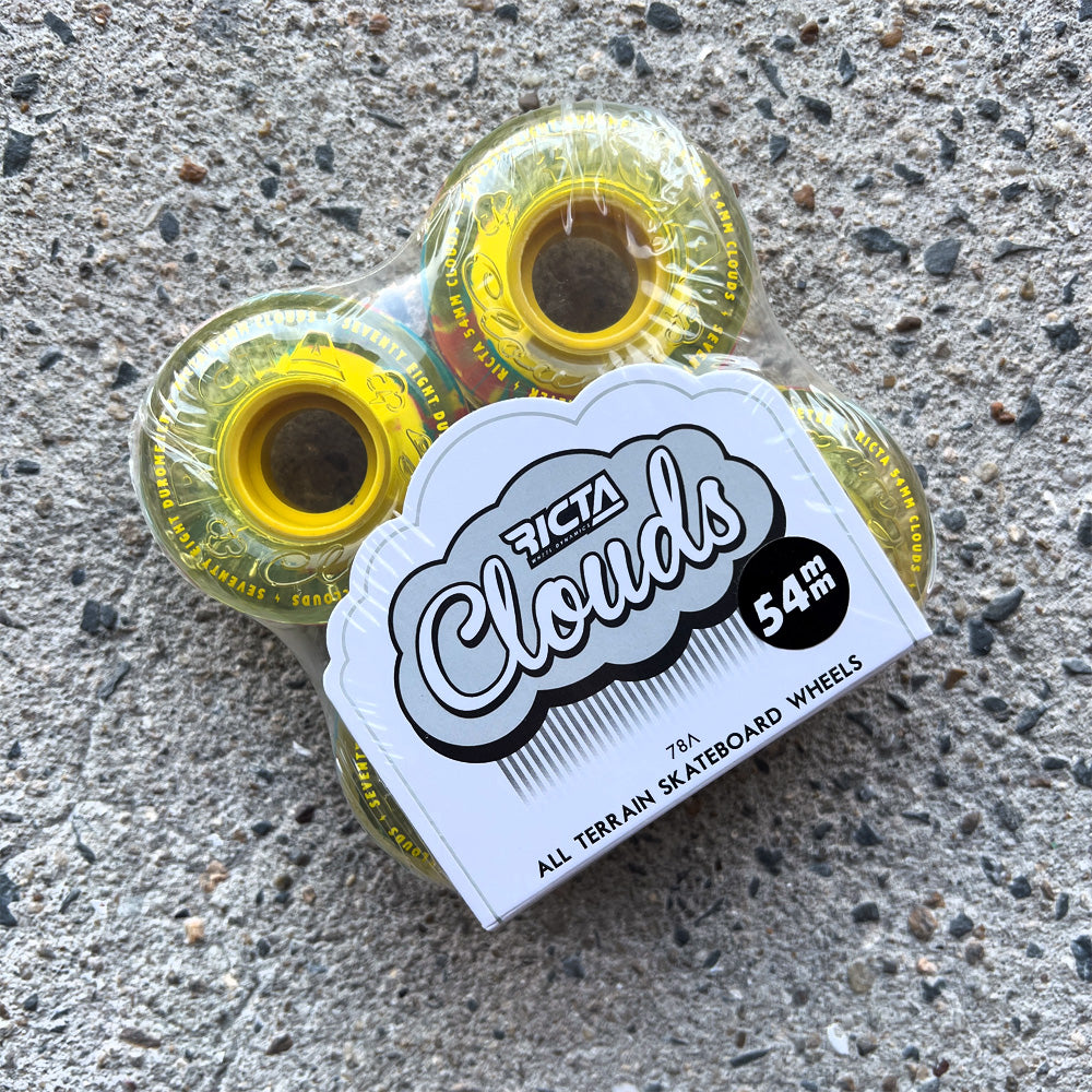 54mm CLEAR SPLATTER CLOUDS CAMO YELLOW 78A SKATEBOARD WHEELS