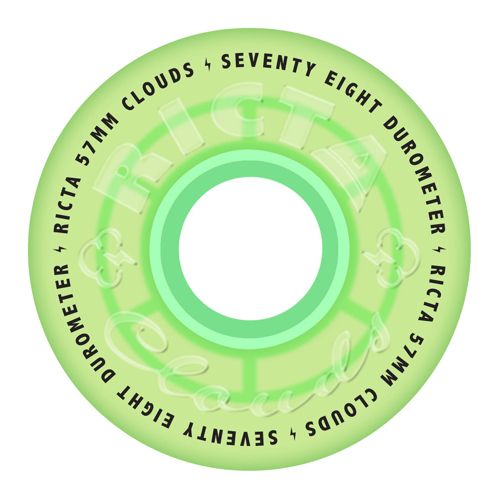 57mm CLOUDS TRANSPARENT GREEN GITD 78A SKATEBOARD WHEELS