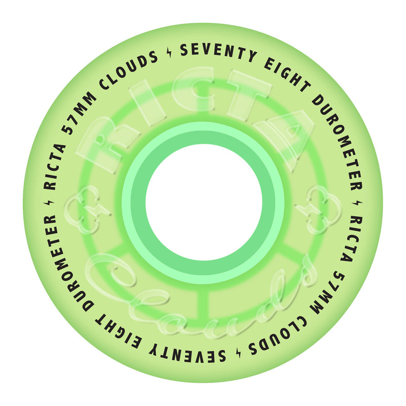 57mm CLOUDS TRANSPARENT GREEN GITD 78A SKATEBOARD WHEELS