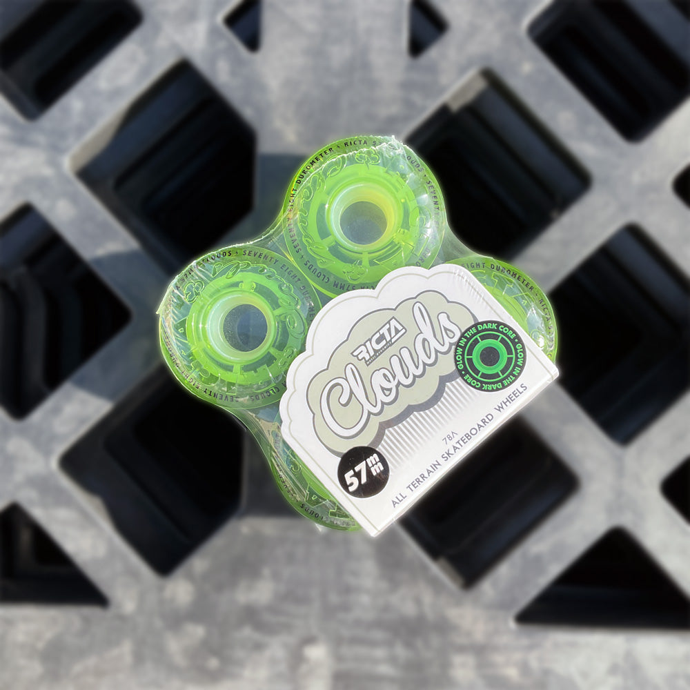 57mm CLOUDS TRANSPARENT GREEN GITD 78A SKATEBOARD WHEELS
