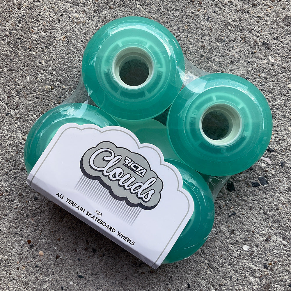57mm CLOUDS TRANSPARENT AQUA/WHITE 78A SKATEBOARD WHEELS