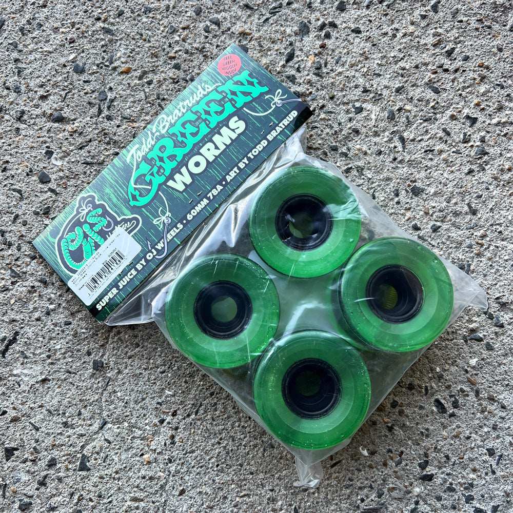 60mm GREEN WORMS SUPER JUICE TRANS GREEN 78A SKATEBOARD WHEELS