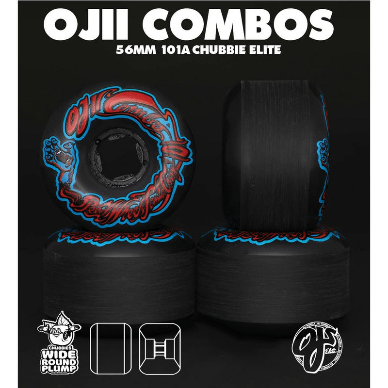 56mm SCREAMING HAND ORIGINAL BLACK 101A CHUBBIES SKATEBOARD WHEELS