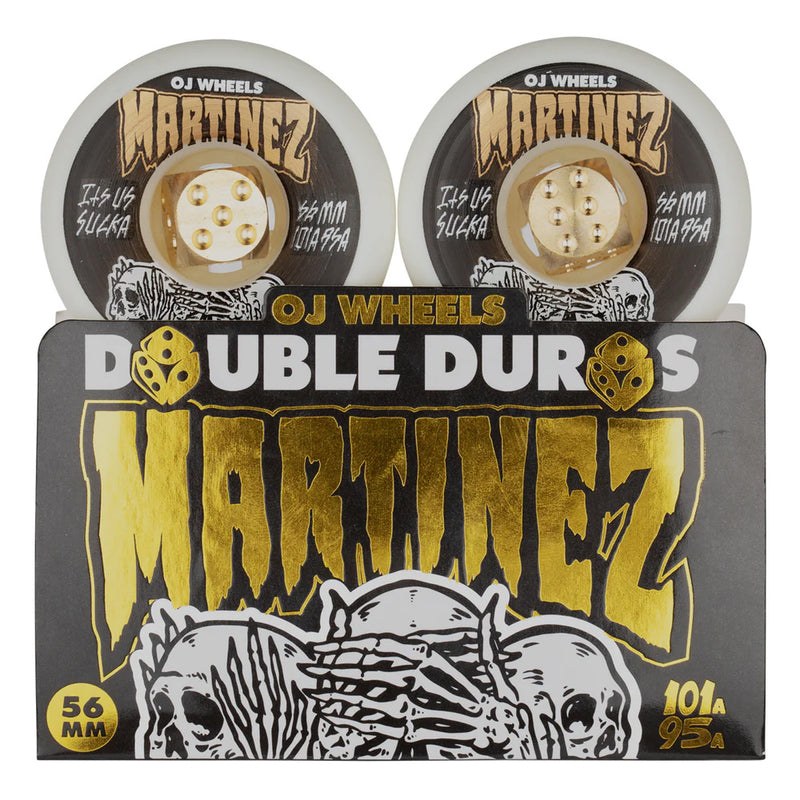 56mm MILTON MARTINEZ HEAR NO EVIL DOUBLE DURO WHITE MINI COMBO 101A/95A SKATEBOARD WHEELS