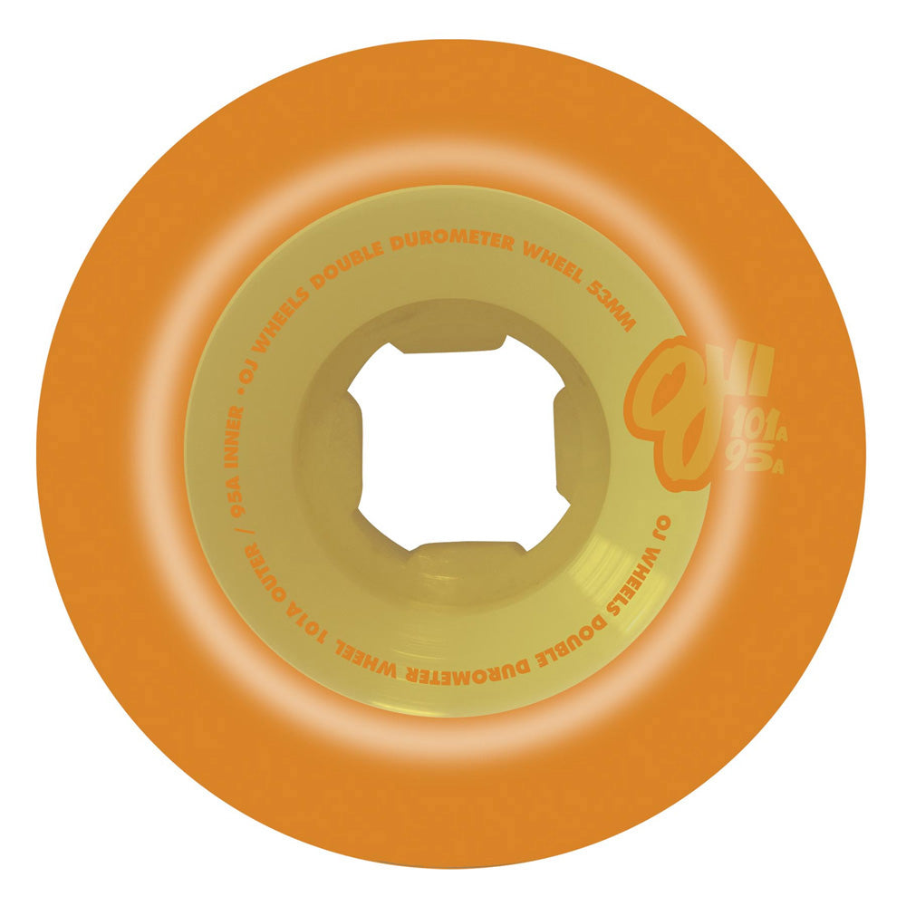 53mm DOUBLE DURO PASTEL ORANGE/YELLOW MINI COMBO 101A/95A SKATEBOARD WHEELS