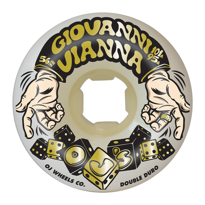 56mm GIOVANNI VIANNA HIGH ROLLER DOUBLE DURO WHITE MINI COMBO 101A/95A SKATEBOARD WHEELS