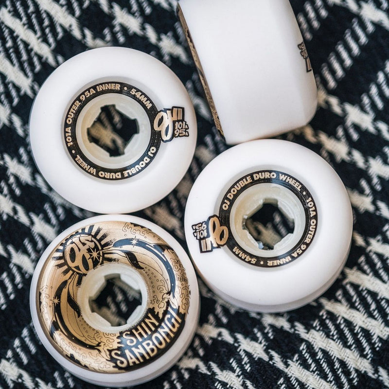 54mm SHIN SANBONGI DOLPHINS DOUBLE DURO WHITE MINI COMBO 101A/95A SKATEBOARD WHEELS