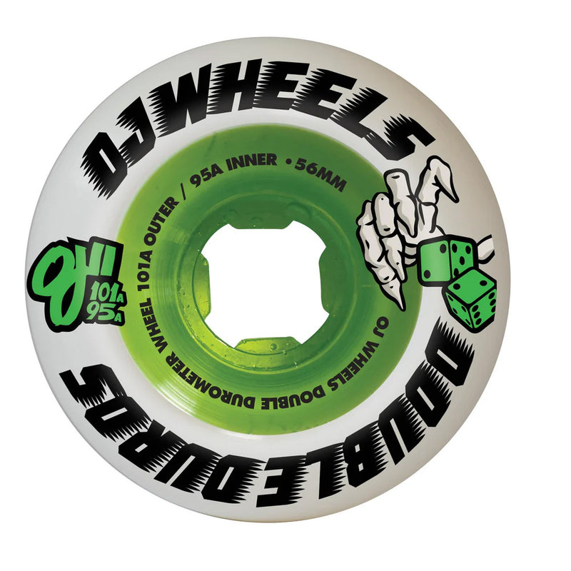 56mm DOUBLE DURO WHITE/GREEN MINI COMBO 101A/95A SKATEBOARD WHEELS