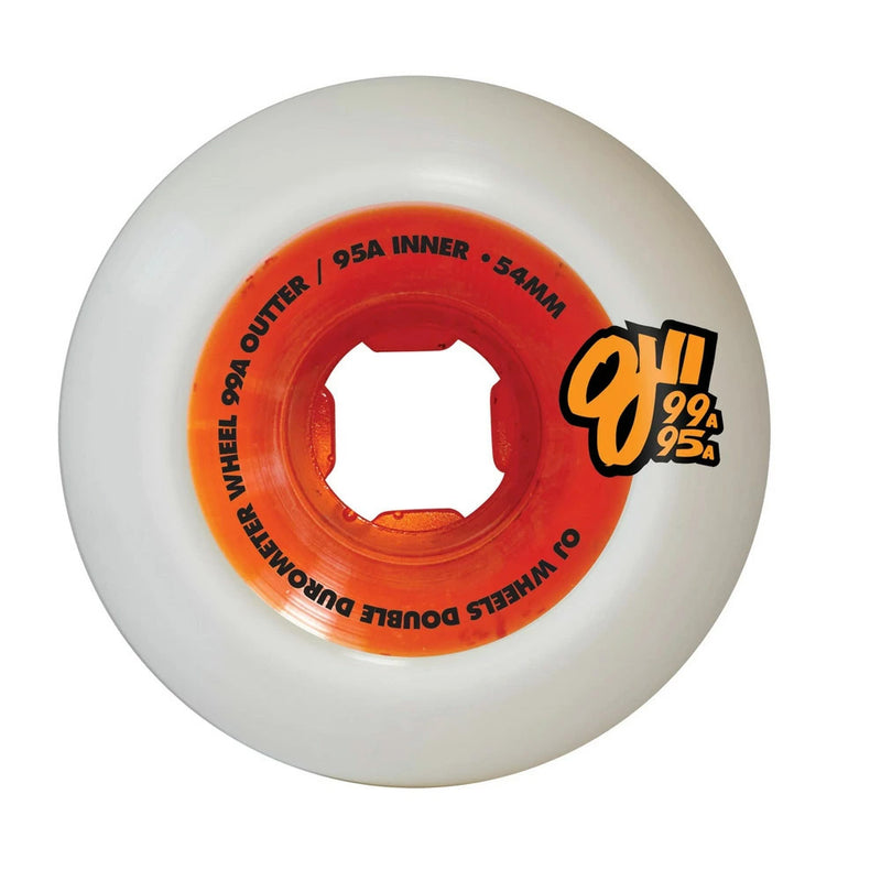 54mm DOUBLE DURO WHITE/ORANGE MINI COMBO 99A/95A SKATEBOARD WHEELS