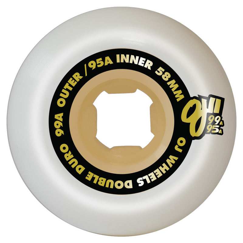 58mm DOUBLE DURO WHITE/GUM MINI COMBO 99A/95A SKATEBOARD WHEELS