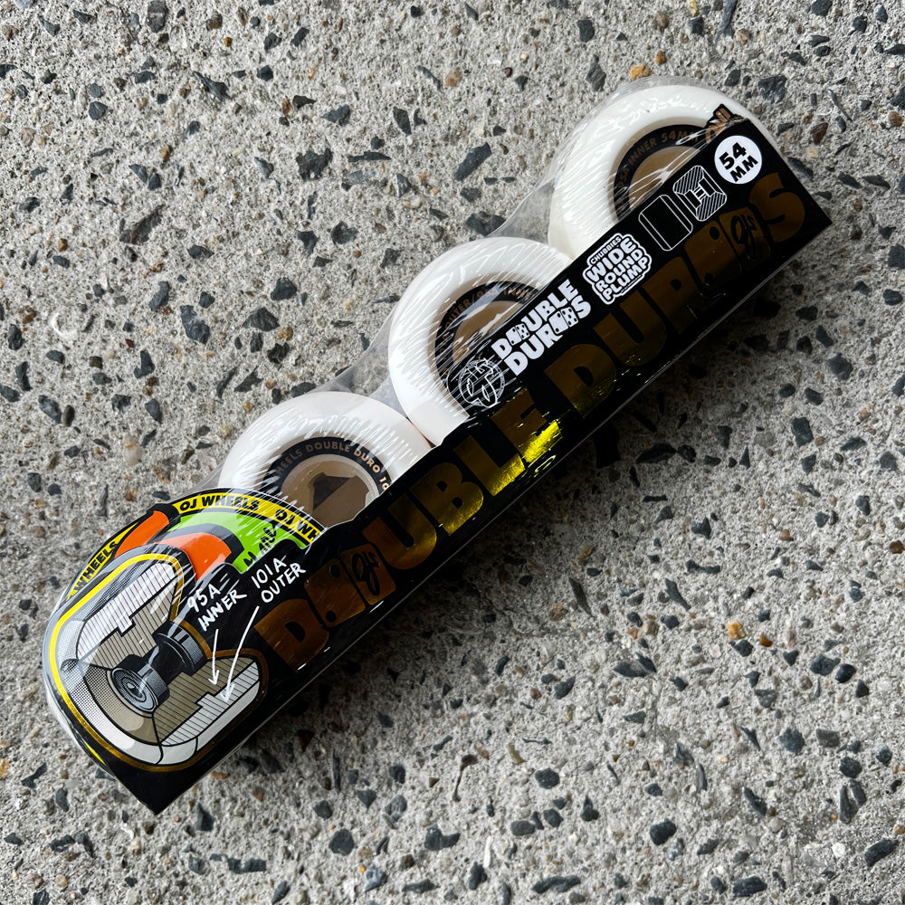 54mm DOUBLE DURO WHITE CHUBBIES 101A/95A SKATEBOARD WHEELS