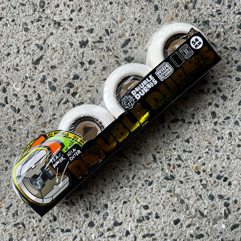 54mm DOUBLE DURO WHITE CHUBBIES 101A/95A SKATEBOARD WHEELS