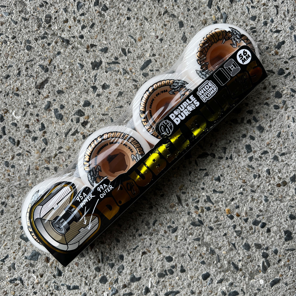 56mm DOUBLE DURO WHITE/GUM CHUBBIES 99A/95A SKATEBOARD WHEELS
