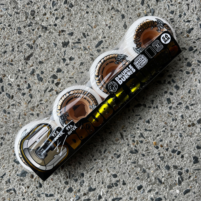 56mm DOUBLE DURO WHITE/GUM CHUBBIES 99A/95A SKATEBOARD WHEELS