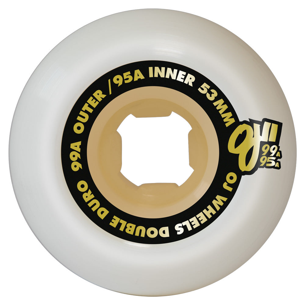 53mm DOUBLE DURO WHITE / GUM HARDLINE 99A/95A SKATEBOARD WHEELS