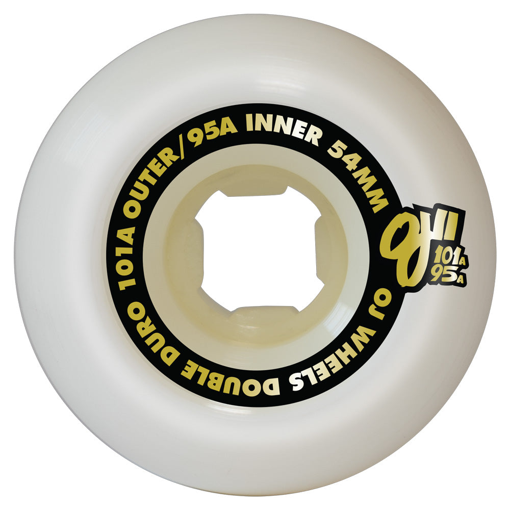 54mm DOUBLE DURO WHITE HARDLINE 101A/95A SKATEBOARD WHEELS
