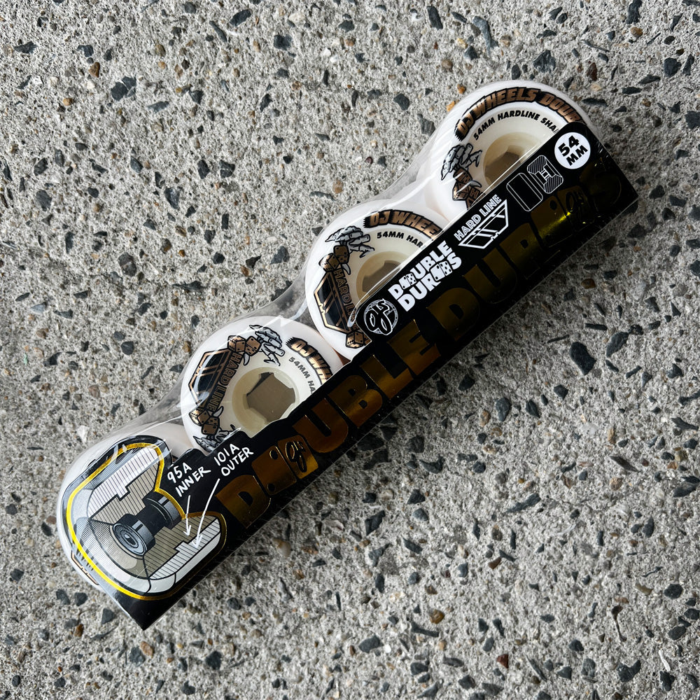 54mm DOUBLE DURO WHITE HARDLINE 101A/95A SKATEBOARD WHEELS