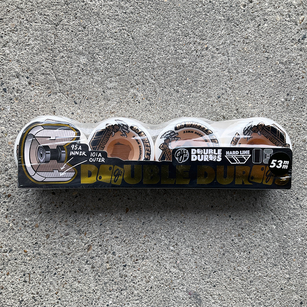 53mm DOUBLE DURO WHITE/GUM HARDLINE 101A/95A SKATEBOARD WHEELS